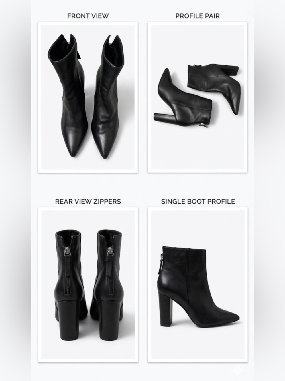 Women’s Black Pointed leather Toe Block Heel Ankle Boots
